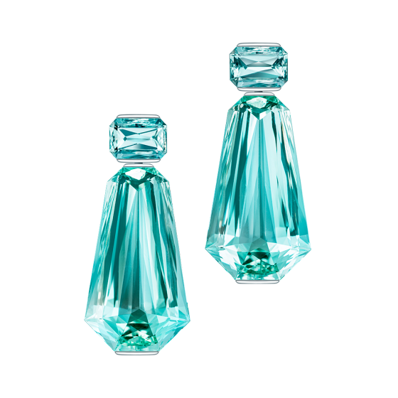 WATER ARCHITECTS Earrings aquamarine-earrings green aquamarine crystals Clear Crystals Brazil aquamarines 750/000 white gold white-gold-earrings gold-earrings 5 cm length custom made
