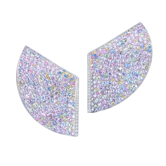 PASTEL WAVES Ohrringe Pastellwelle Saphirohrringe Diamantohrringe Saphir-Diamant-Ohrrigne mit pastellfarbenen Saphiren weißen Diamanten 750/000 Weißgold Goldohrringe Maßgefertigter Schmuck Edelsteinohrringe