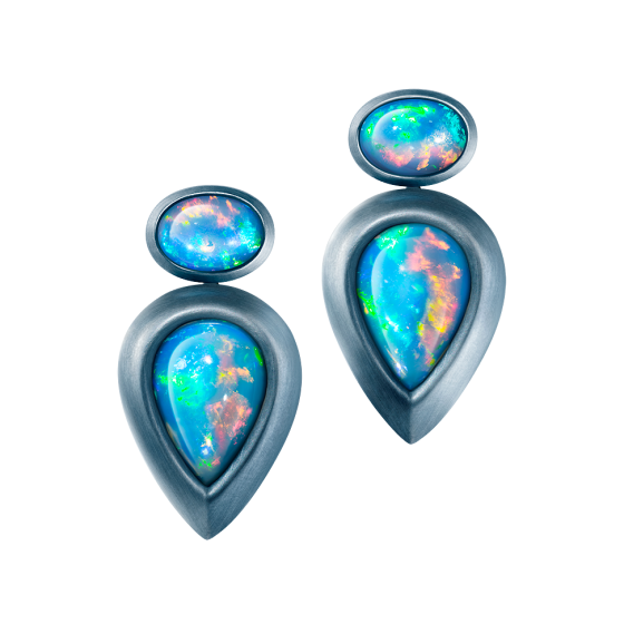 NEW WORLDS Earrings New Worlds Welo-Opalen Opalohrrign Welo-Opal Earring Silver Bronze Silver Bronze Earring Opal Sibler Earrings Custom Made Length 4.5 cm Two Piece Earring Pair