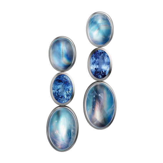 POLARIS Earrings polaris moonstone earring moonstone earrings polar blue sapphires sapphire tube ring sapphire earrings aluminum length 4.5 cm.Rainbow moonstone earrings sapphire moonstone earrings