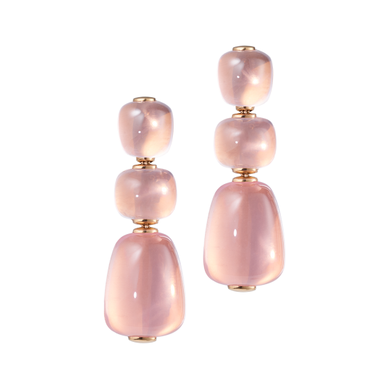 ROSES Earring three-piece roses rose-earrings rose-quartz-earrings made of rose quartz cabochons in 750 rose-gold rose-gold-earrings rose quartz rose-gold-earrings custom made bespoke gemstone jewelry from munich