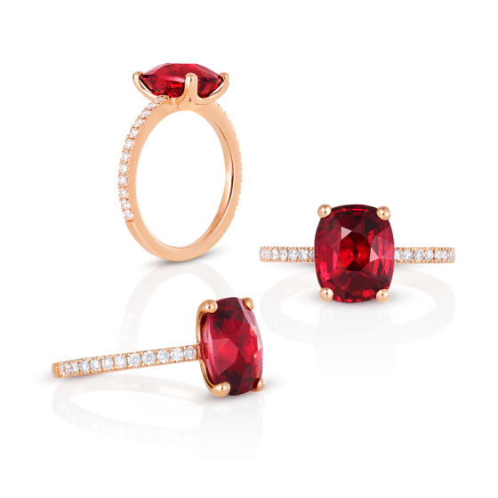 SPINEL Ring Spinelli Roter-Edelstein Roségoldring Diamantring Liebesring Haute-Joaillerie Ring-mit-rotem-Stein