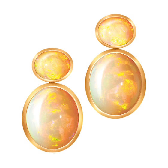 DESERT CRYSTALS Ohrringe Wüstenkristalle gold ovalen Welo-Opalen Opalohrringe 750/000 Gelbgold Goldohrringe Gelbgoldohrringe Länge 5 cm Welo-opal-Ohrring Ohrringe