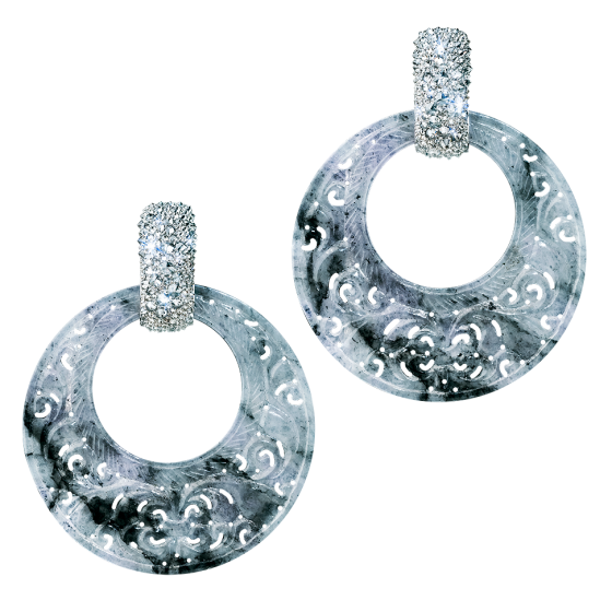 ICE Earrings ice ice-earring with genuine Chinese jade half creoles gray diamonds 750 white-gold jade-earring diamond-earring jade diamond earrings diamond-jade-earring white-gold-earring gold earring diamond gold earring